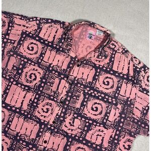 Moon's Surf Shop Men's Large Hawaiian Shirt Cotton USA Pink Colorful